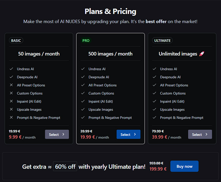 AI Nudes Plans & Pricing